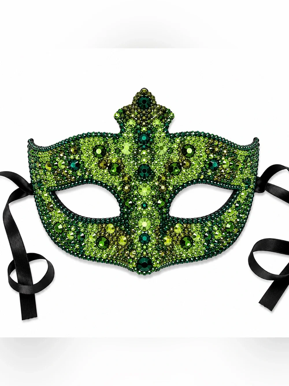 Green & Crystal AB Iridescent Masquerade Face Mask With Ribbon Ties